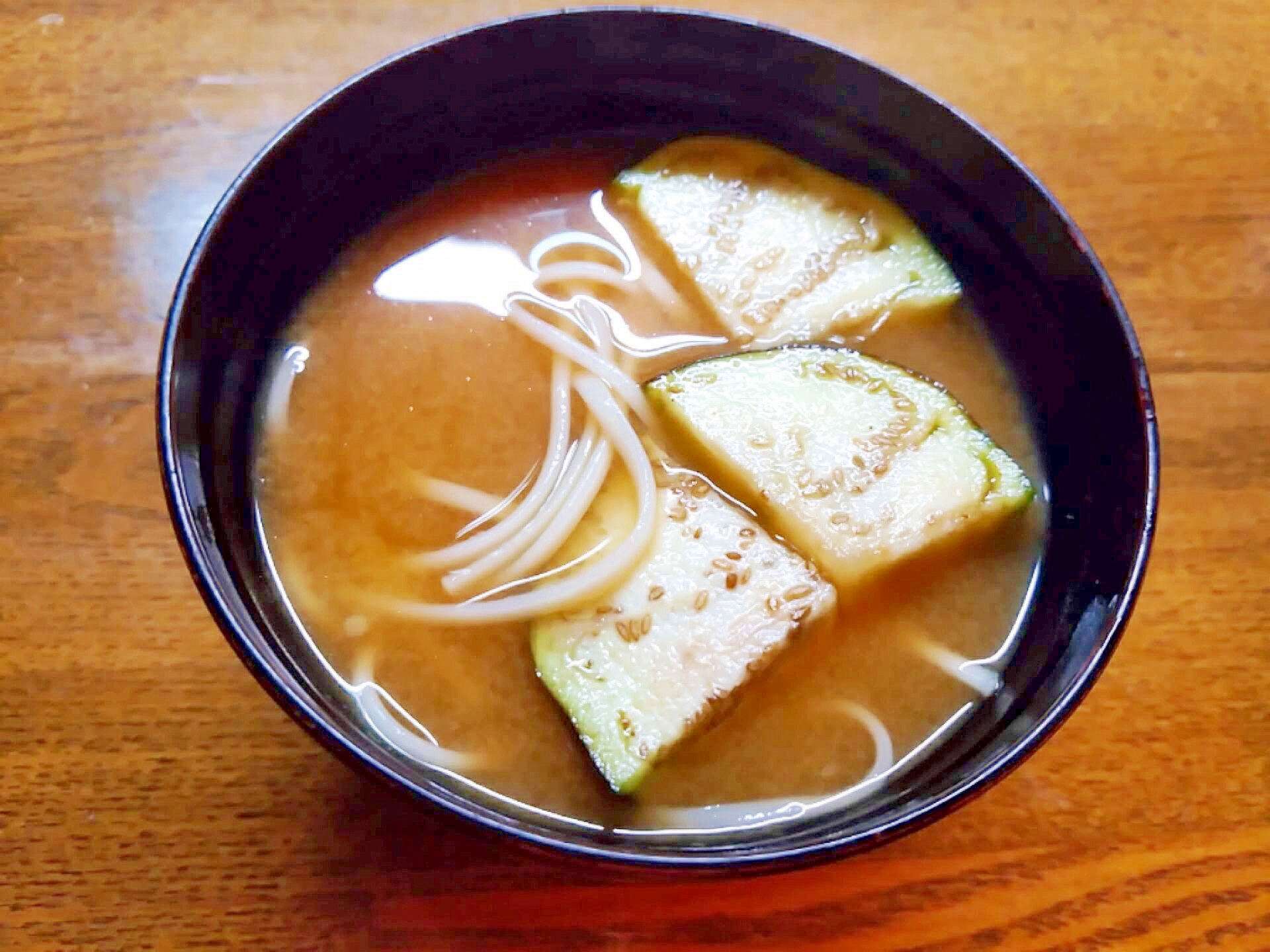 米茄子と素麺の味噌汁