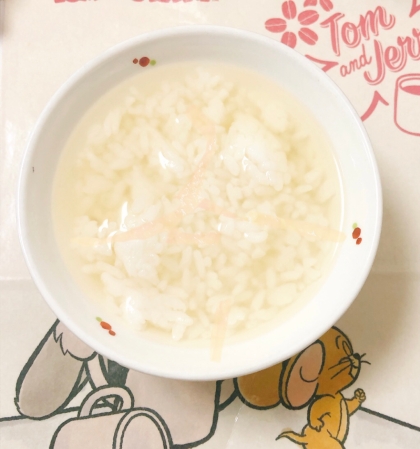 鶏の茹で汁で玉ねぎ雑炊