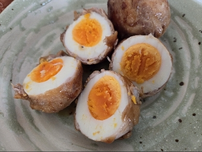 子供が大好き！肉巻きゆで卵の焼き肉のタレがらめ♪