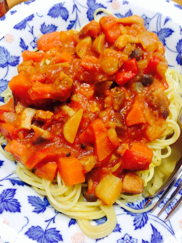 人参とパプリカのトマトスパゲティ
