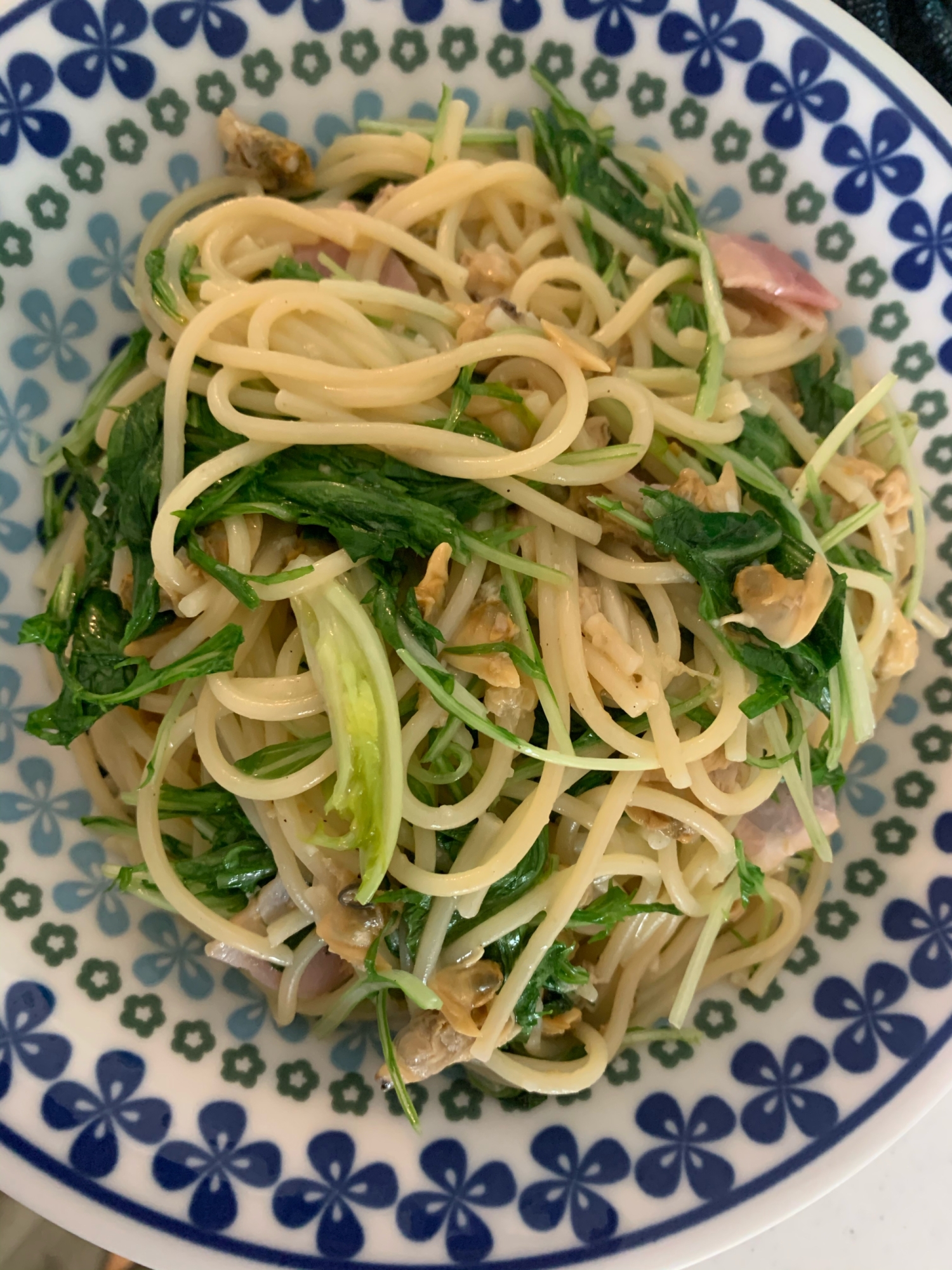 水菜とアサリのパスタ