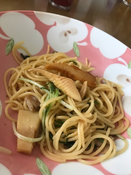 豚肉とタケノコの醤油バターパスタ♪