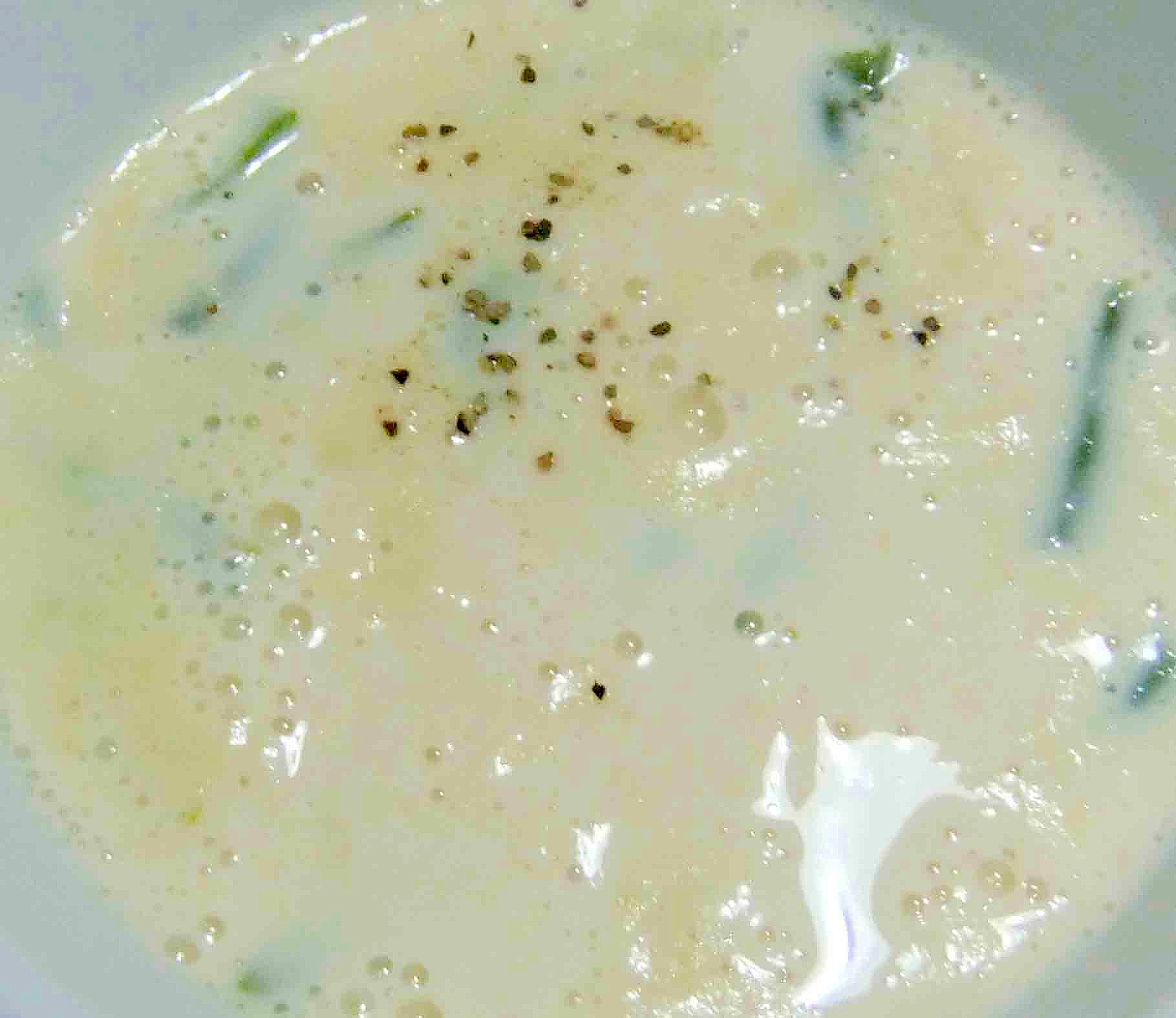 粒コーンとインゲン豆の豆乳スープ