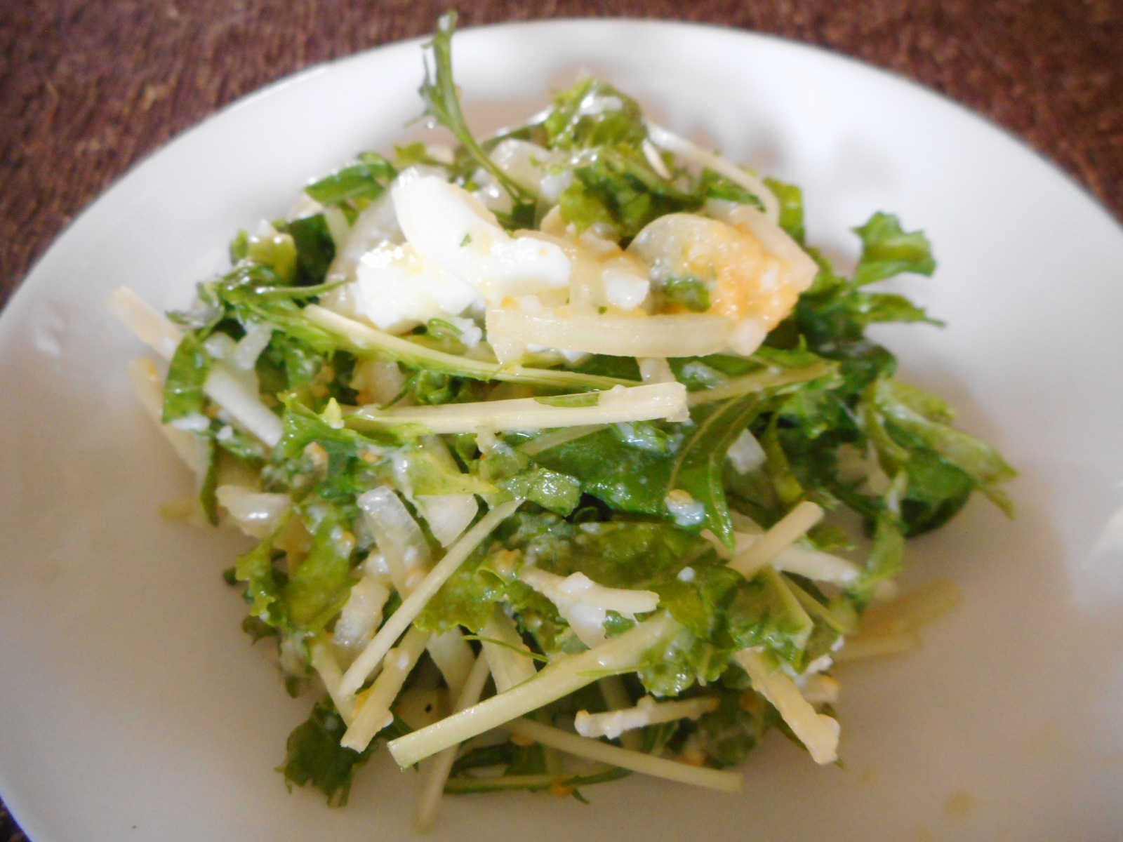 水菜とケールとゆで卵のサラダ レシピ 作り方 By Mococo05 楽天レシピ