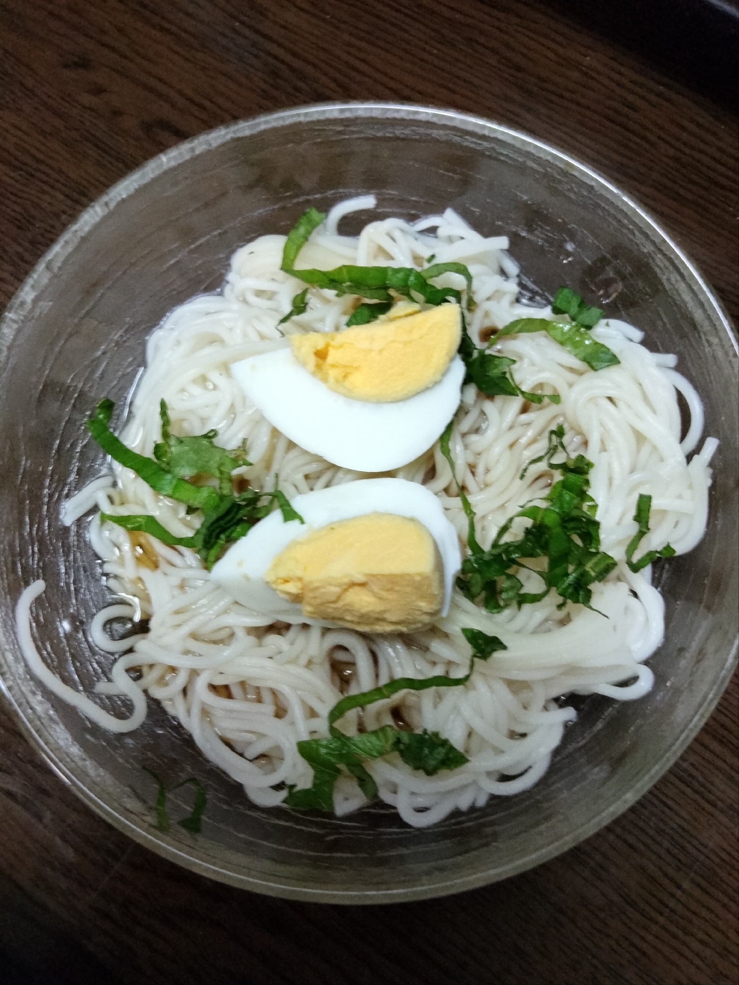 そうめん 大葉ゆで卵のせて