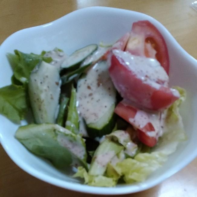 サラダ菜とレタスとトマトときゅうりのサラダ
