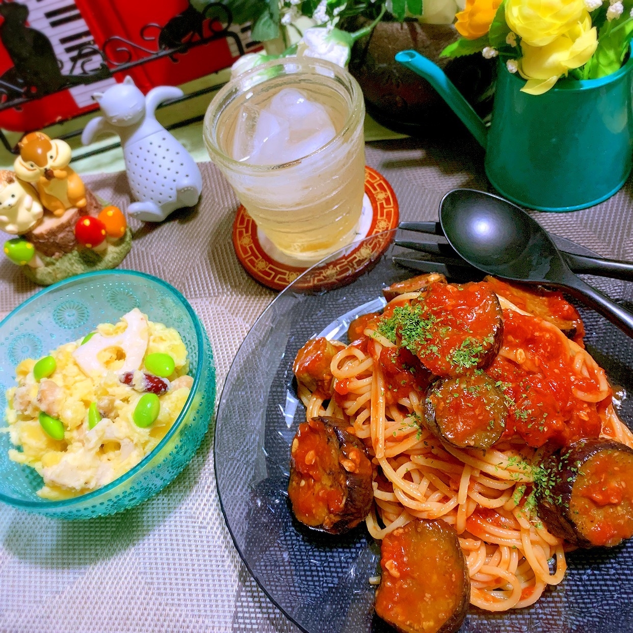 黒酢茄子の冷製トマトパスタ