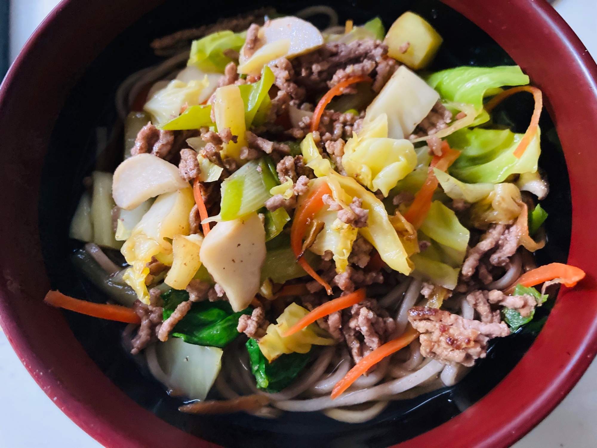 栄養満点♪野菜炒め日本そば