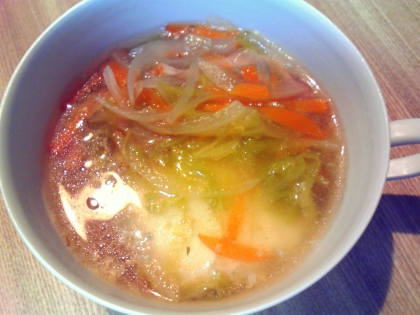 菜園作業で冷えた身体に染みましたぁ～。このスープを食べた後は身体がポカポカ☆また作りたいで～す(≧∀≦)