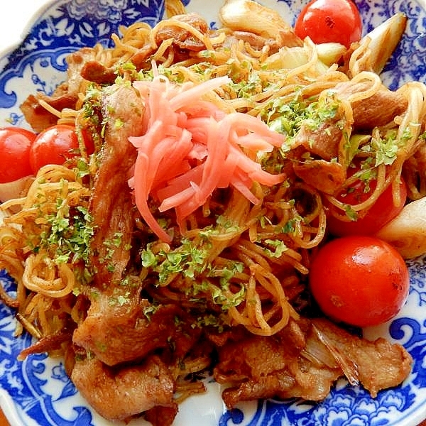 まな板なし６分！？豚こま肉&ネギの焼きそば♪
