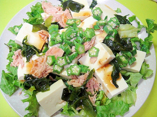 豆腐とオクラツナわかめのサラダ レシピ 作り方 By Mint74 楽天レシピ
