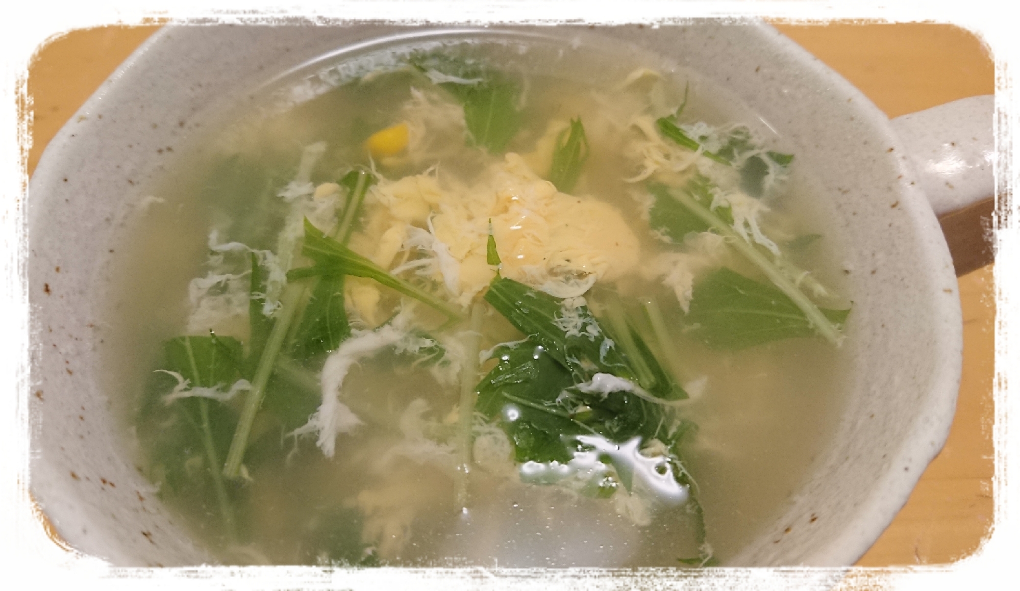 時短スープ☆水菜と卵とコーンのスープ