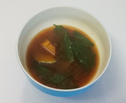 林檎の木さん☺️朝食に家で収穫したかぼちゃといただいた小松菜でお味噌汁作りました☘️緑黄色野菜たくさん入ってとてもおいしいお味噌汁でした♡しばらく晴れそうですね