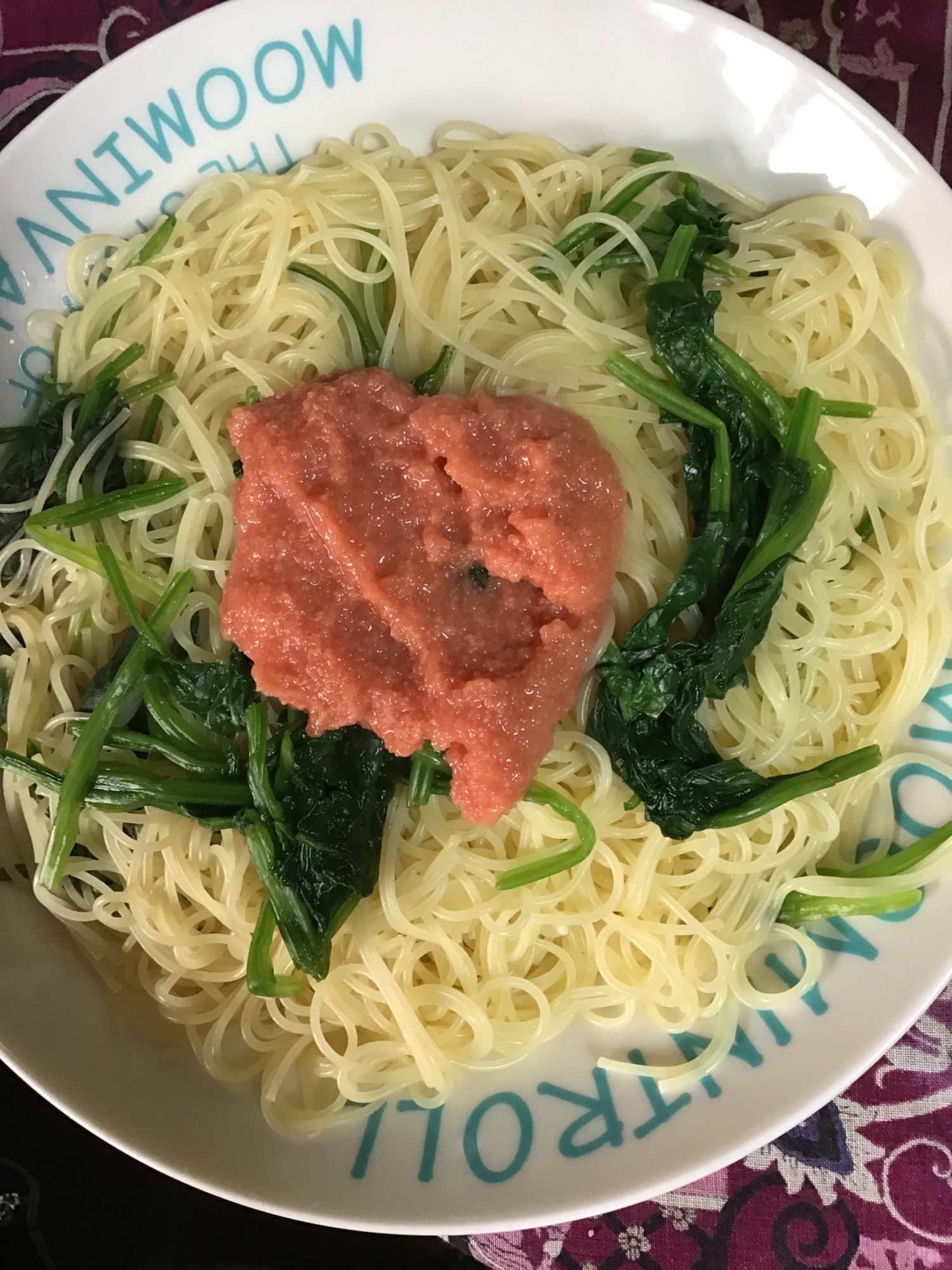 ほうれん草と辛子明太子のスパゲッティ