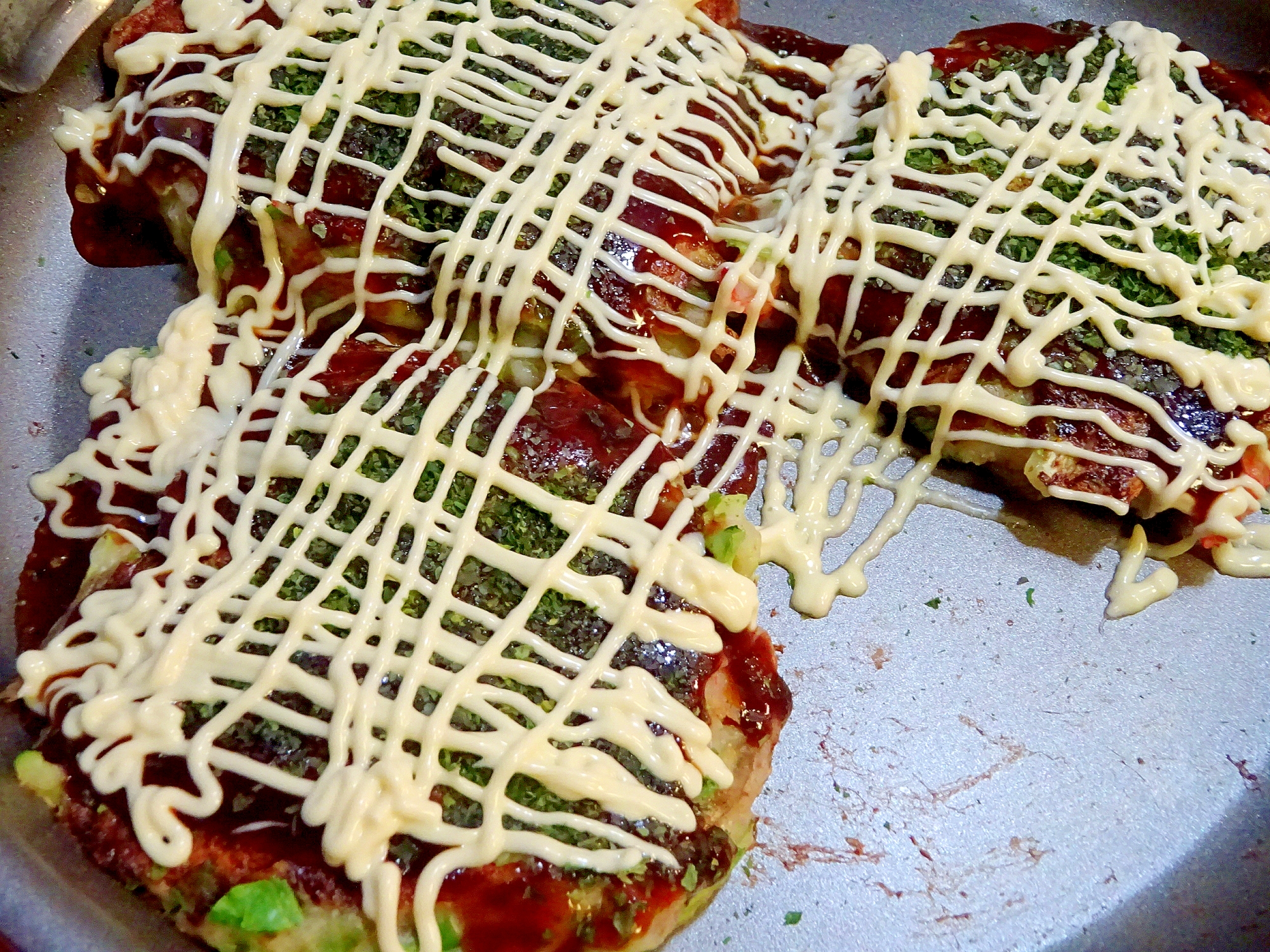 ■15分で..長芋とカニカマのお好み焼き