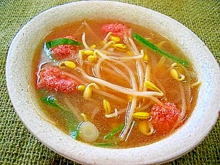 明太子と子大豆もやしの生姜スープ