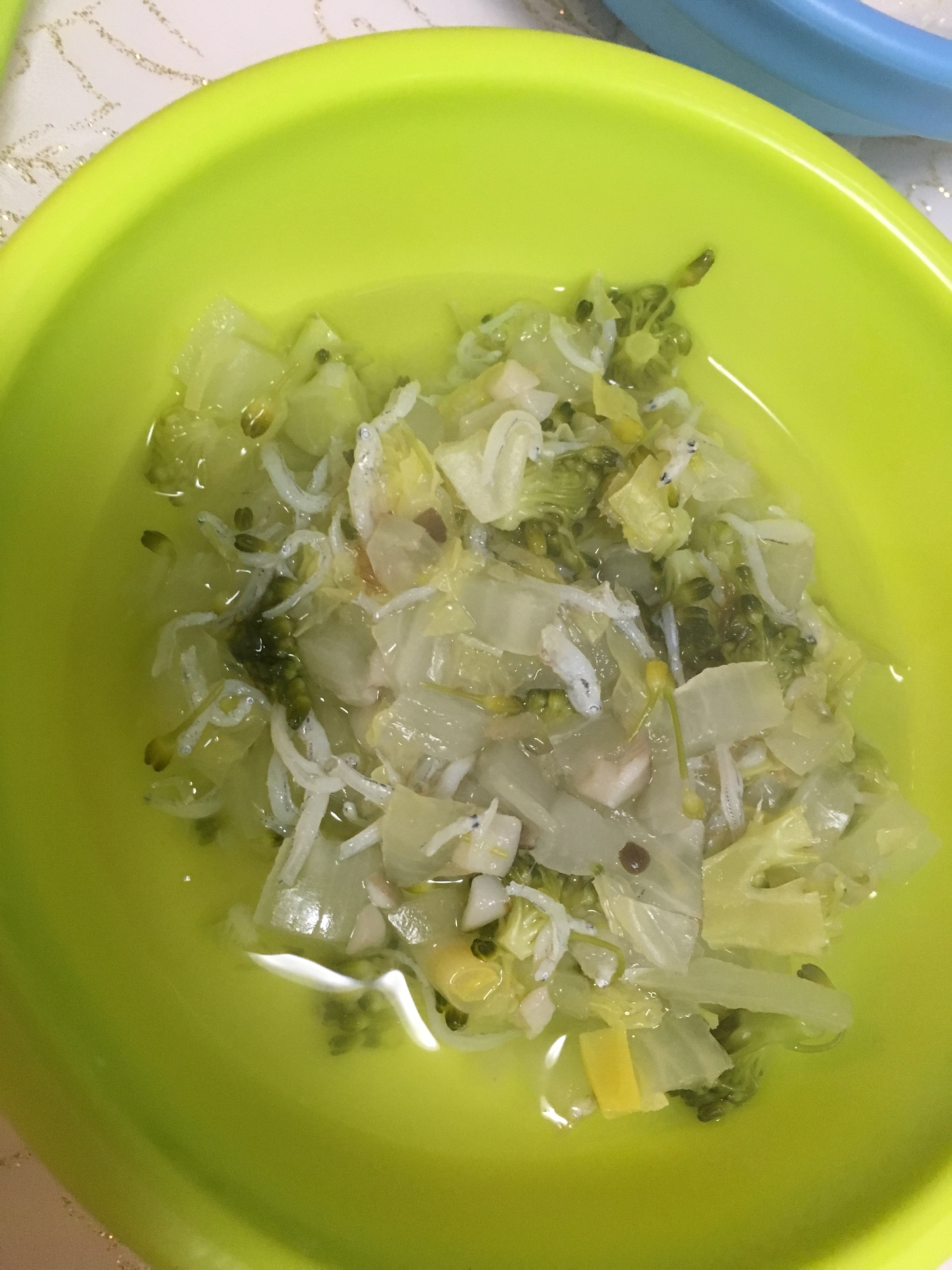 離乳食 白菜、ブロッコリー、シラスのスープ