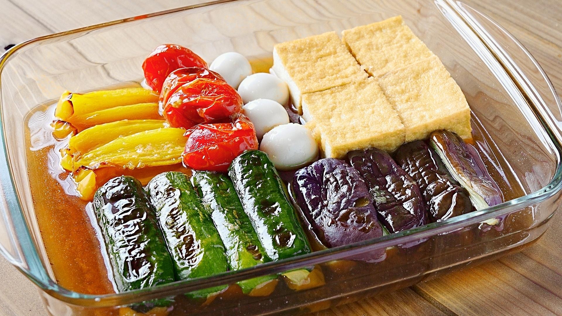 油はたった小さじ１！味しみしみ夏野菜の焼き浸し♪