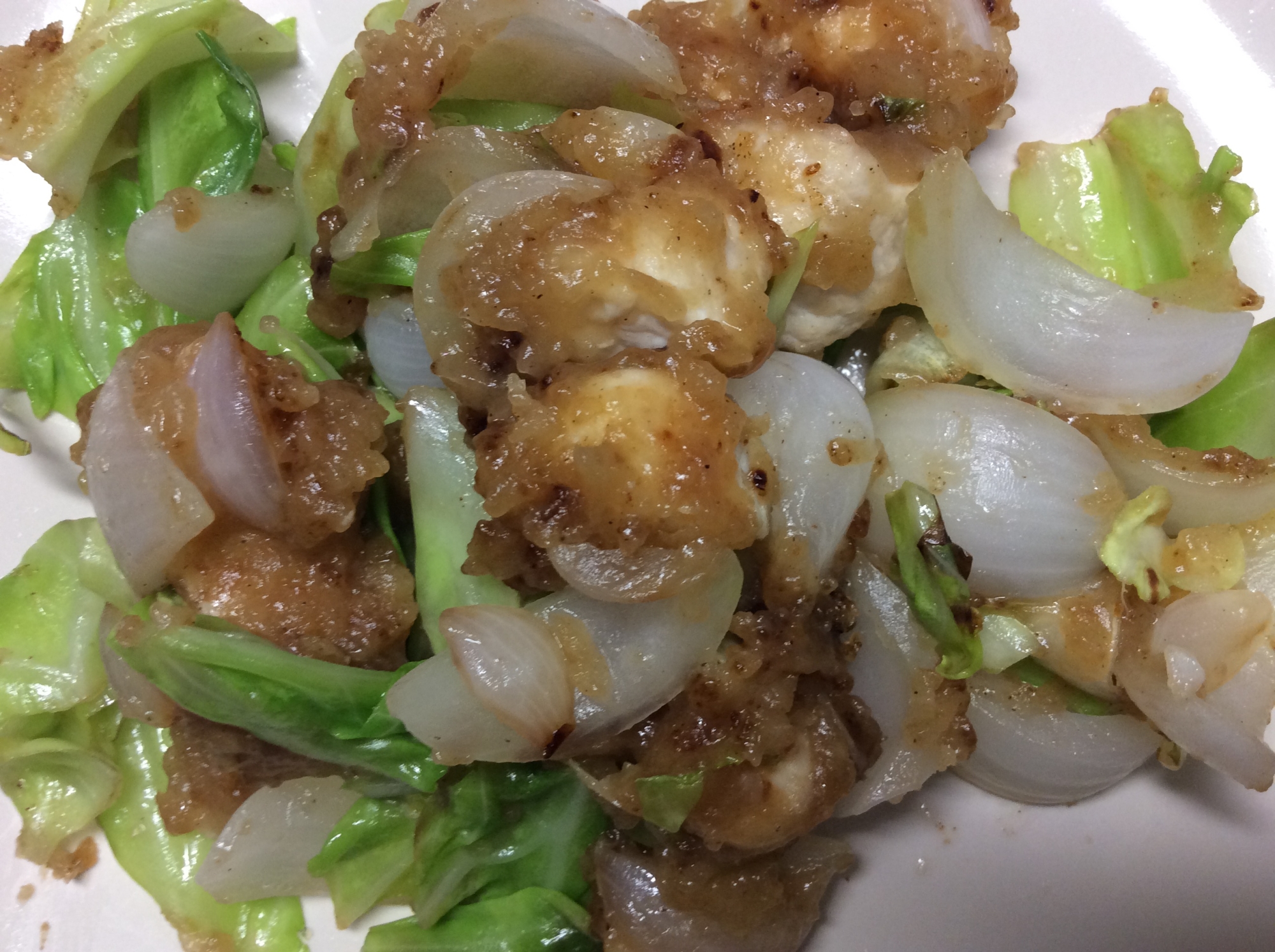 から揚げ粉で鶏肉と野菜炒め