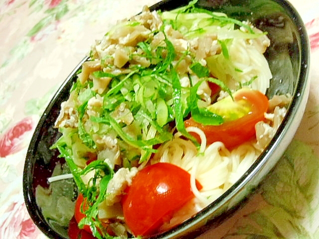 塩麹キノコｄｅ❤夏野菜の彩り素麺❤