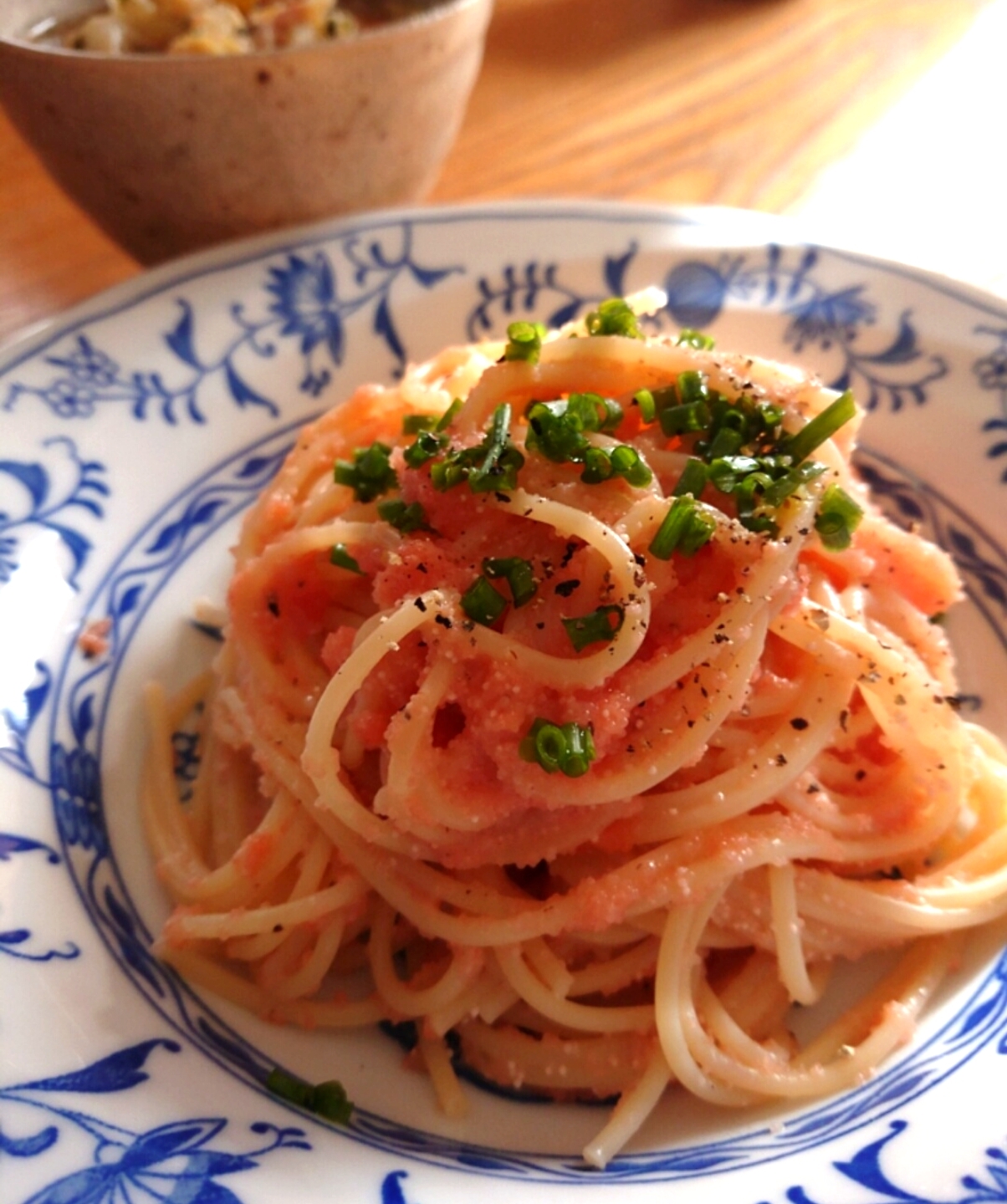 柚子が合う！明太子パスタ☆パスタはレンチンで♪