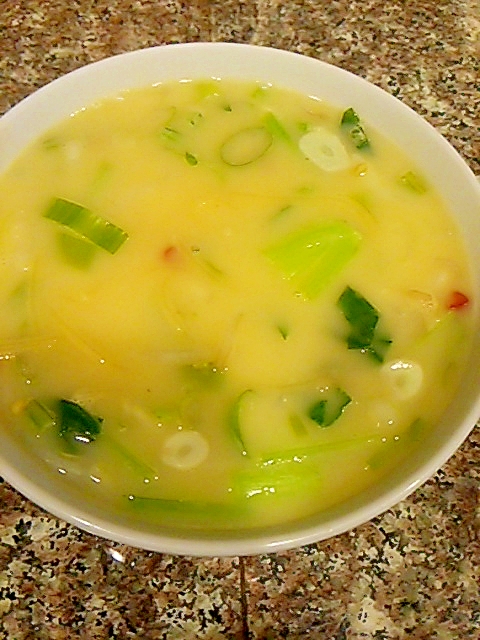 長ネギと小松菜のトムヤムクリームスープ