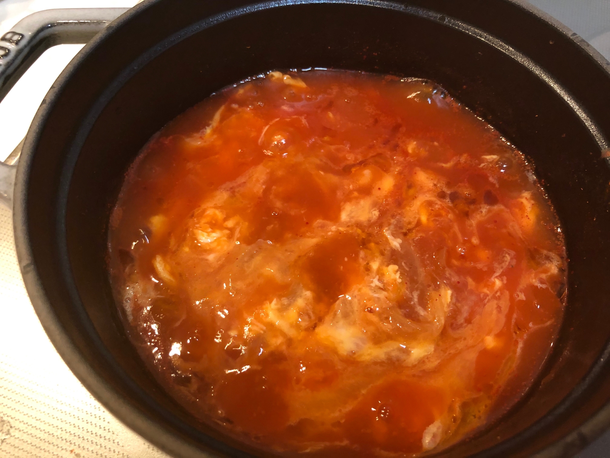簡単副菜♫トマト缶で中華風かき卵スープ