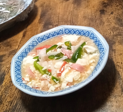 ５分！卵を使わず美味しい❤カニカマ豆腐あんかけ♪