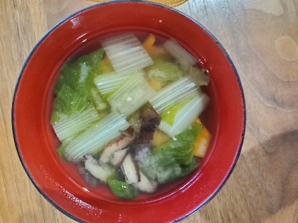 白菜と長ネギと大根の丼ぶりで食べる味噌汁