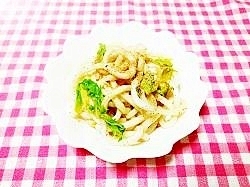 オイル風味♪セロリとじゃこの焼うどん