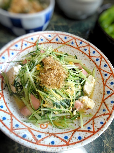 水菜と魚肉ソーセージのチャンプル