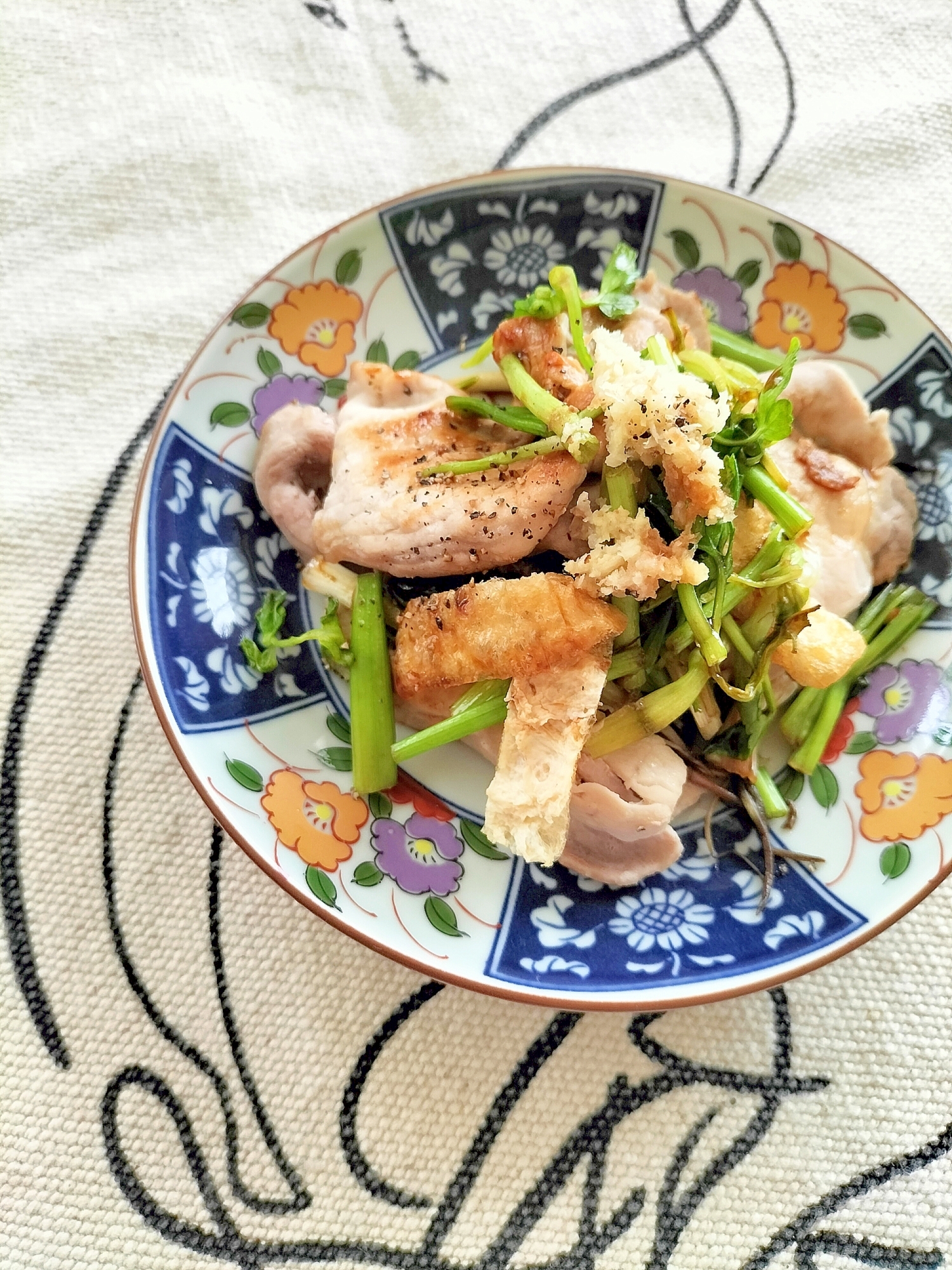 豚肉と芹の生姜焼き♪