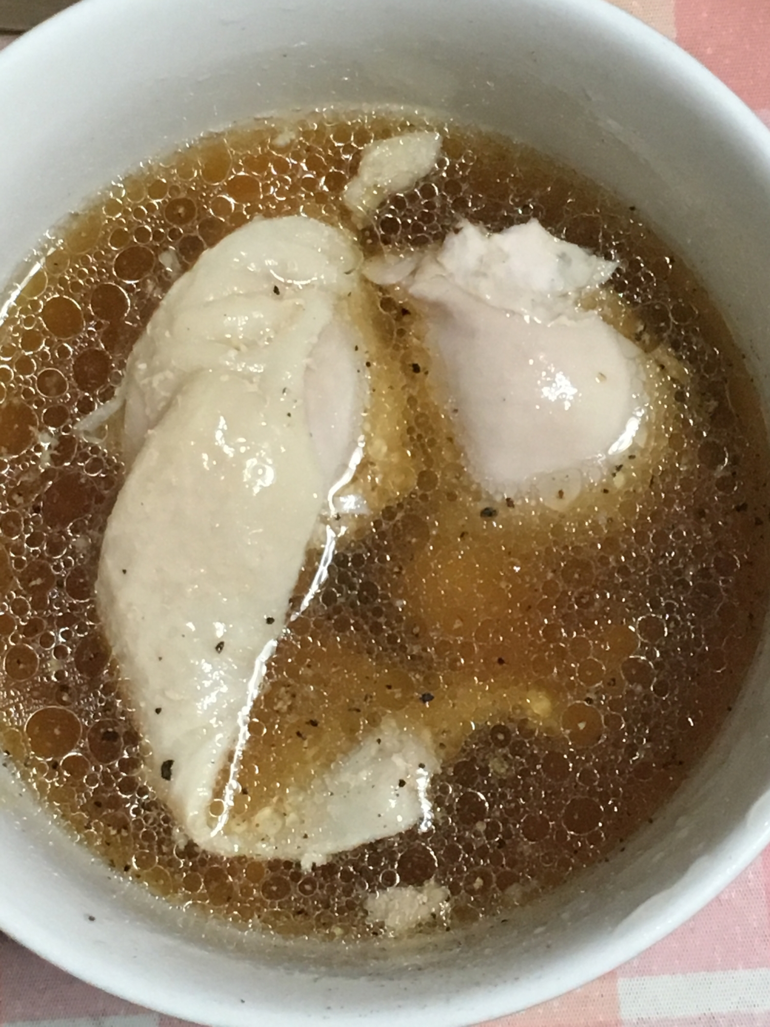 鶏もも肉のにんにく生姜醤油スープ
