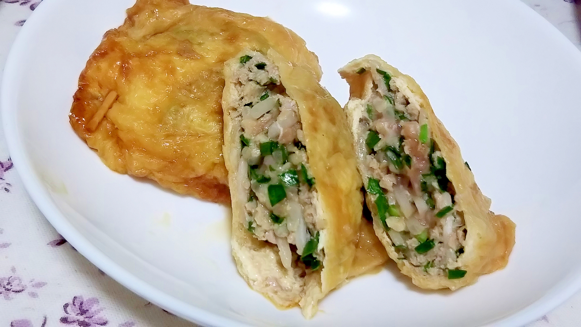 もやしとにらでヘルシー 節約 油揚げの肉詰め煮 レシピ 作り方 By かっぺ4217 楽天レシピ