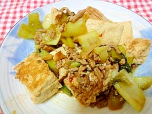 豆腐と小松菜の甘辛挽肉炒め