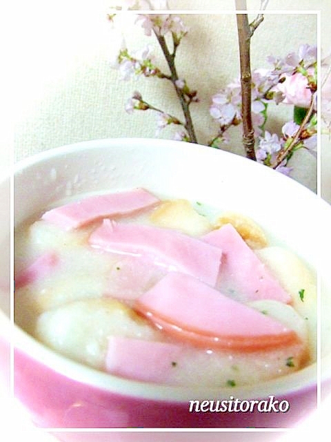 大麦ポタージュ♡麩とハムのスープ