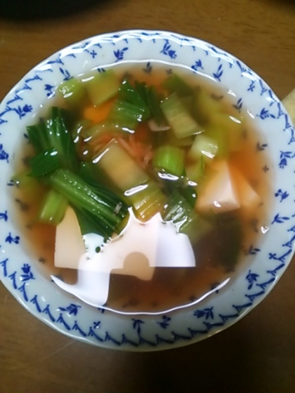ヘルシー♪桜えび、チンゲン菜と豆腐のコンソメスープ