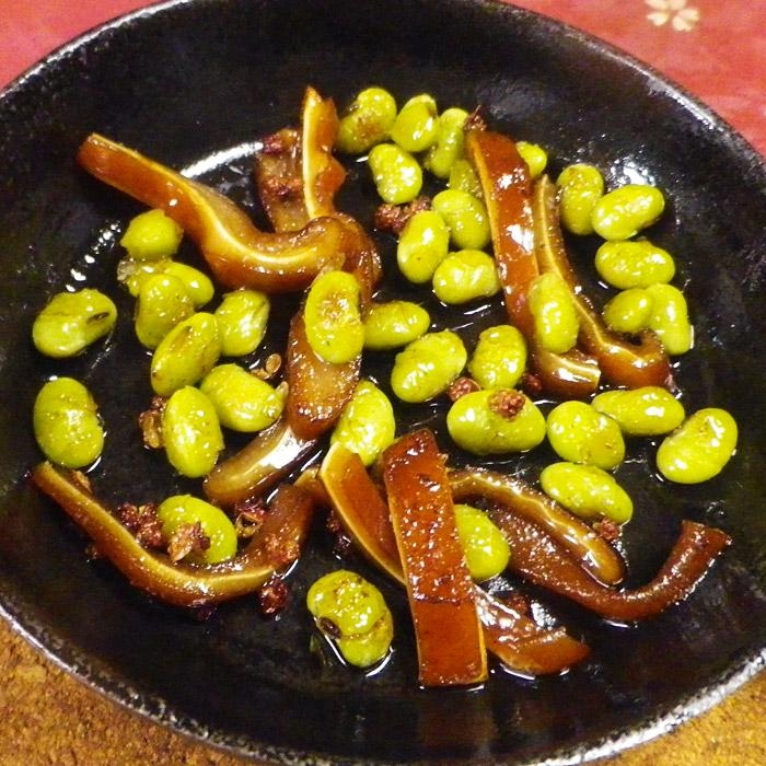 枝豆豚耳の花椒焼き