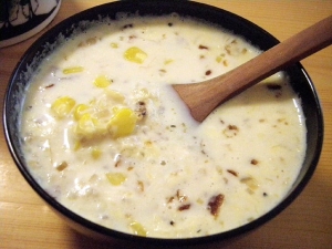 シャキシャキコーンの豆乳スープ(動物性材料不使用)