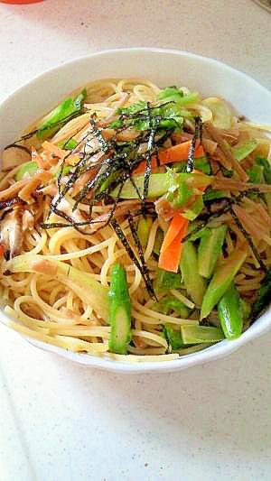 たけのこ佃煮とキャベツで春満載スパゲティ♪
