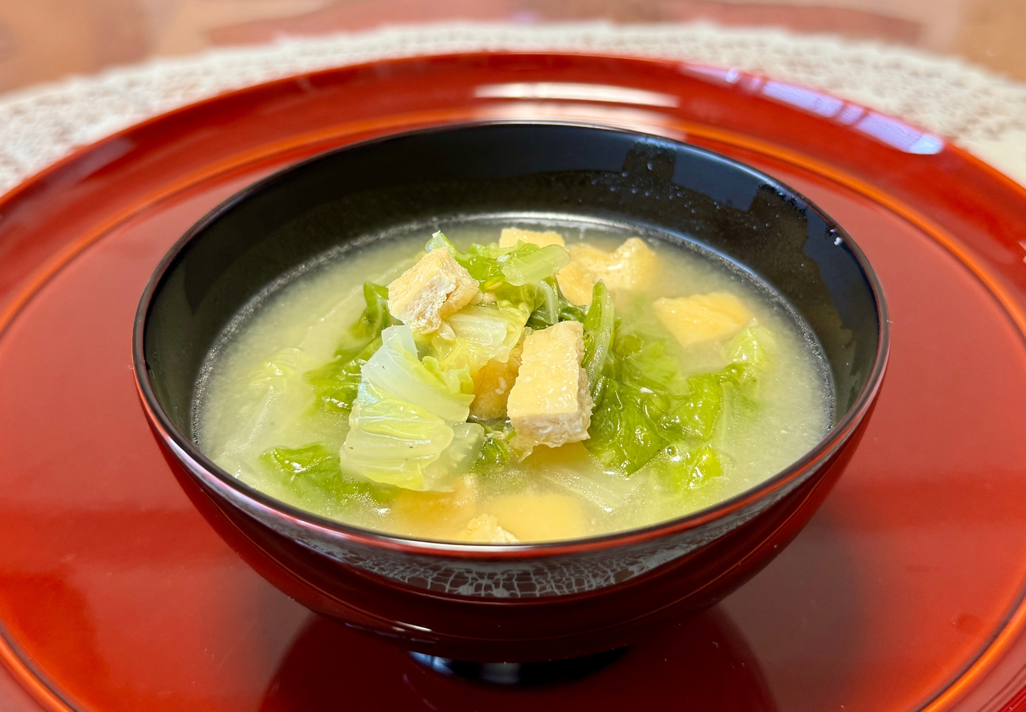 シンプルにꈍ◡ꈍ白菜と京あげの☆味噌汁