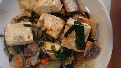 サバ缶と豆腐とニラの♪オイスターマヨ炒め