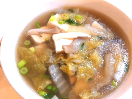 マイタケ・白菜・お豆腐の簡単中華スープ