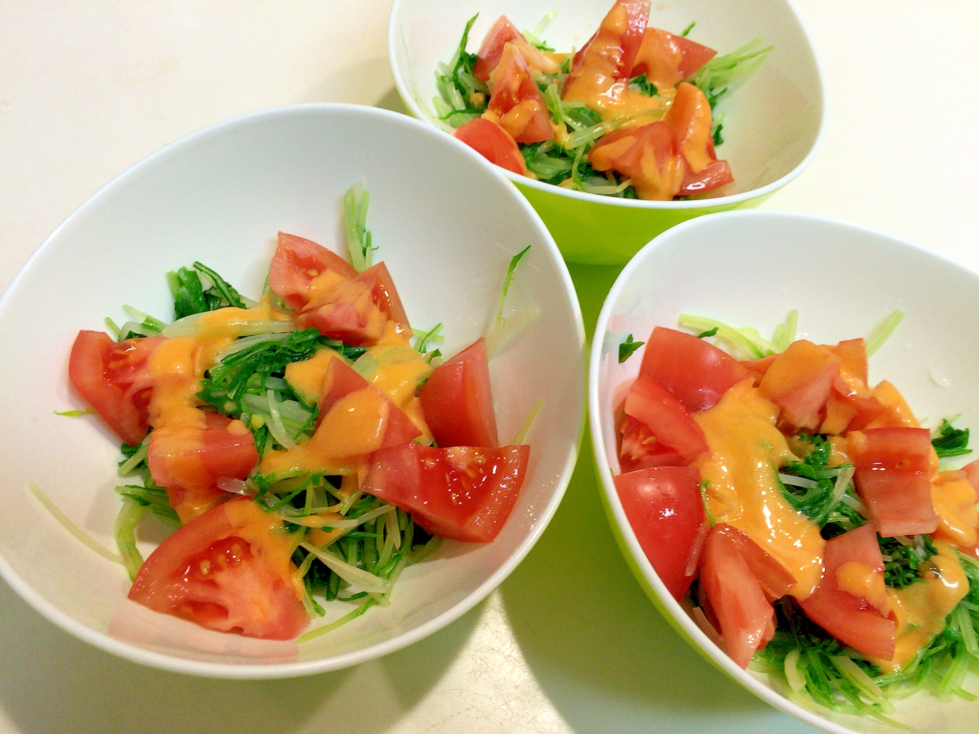 しっとり食べやすく☆水菜とトマトのサラダ