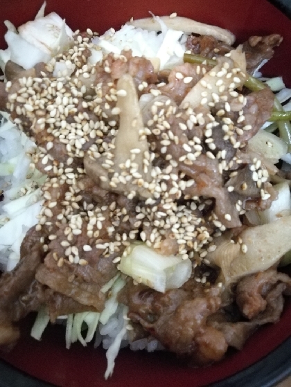 コストコのプルコギとネギとエリンギの丼