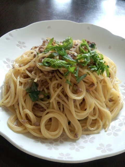 挽き肉と玉ねぎの和風パスタ