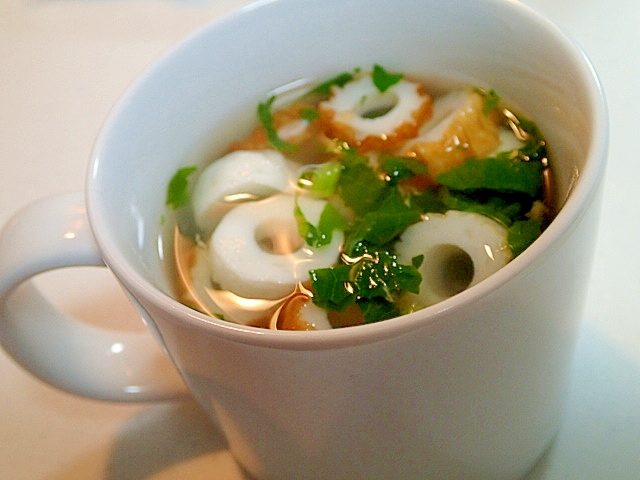 レンジで　竹輪と大根葉の生姜スープ