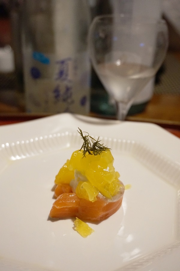 【宮城食材】銀鮭のマリネ、みかんのジュレ添え