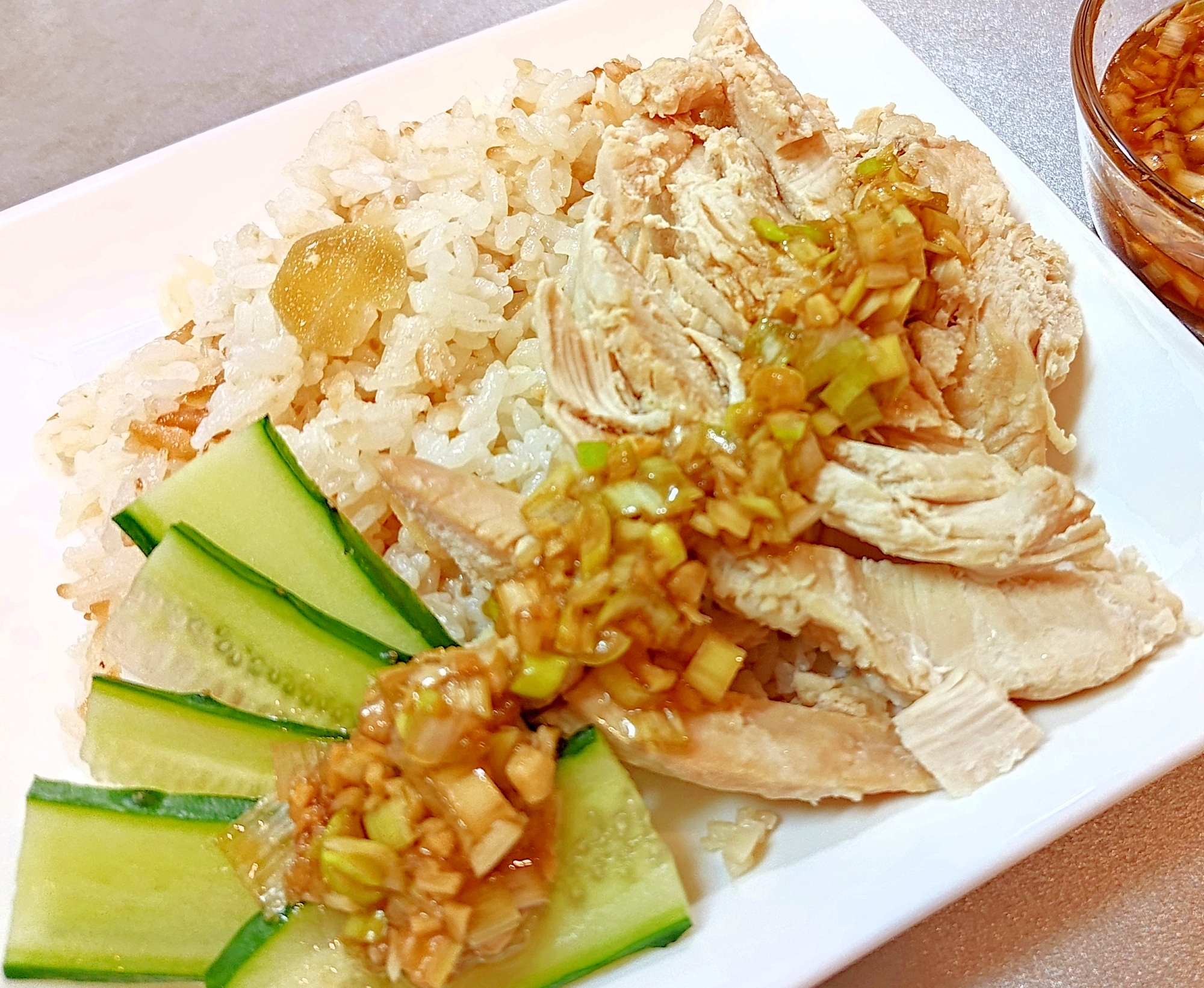 炊飯器で塩麹シンガポールチキンライス◇カオマンガイ