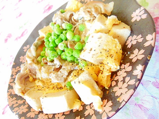 白湯de❤高野豆腐とグリンピースの卵とじ❤